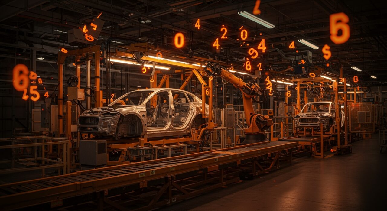 Fábrica de vehículos eléctricos de GM con líneas de ensamblaje detenidas, simbolizando recortes laborales y desaceleración en la industria de baterías y movilidad.