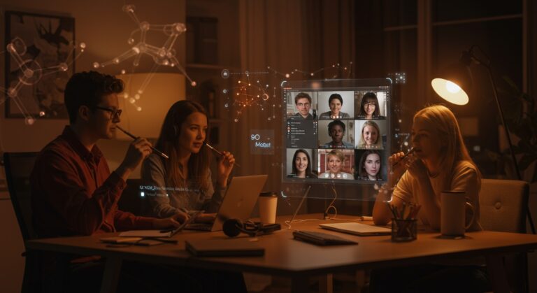 Google Meet con función de maquillaje virtual impulsado por IA para videollamadas productivas en equipos remotos y startups.