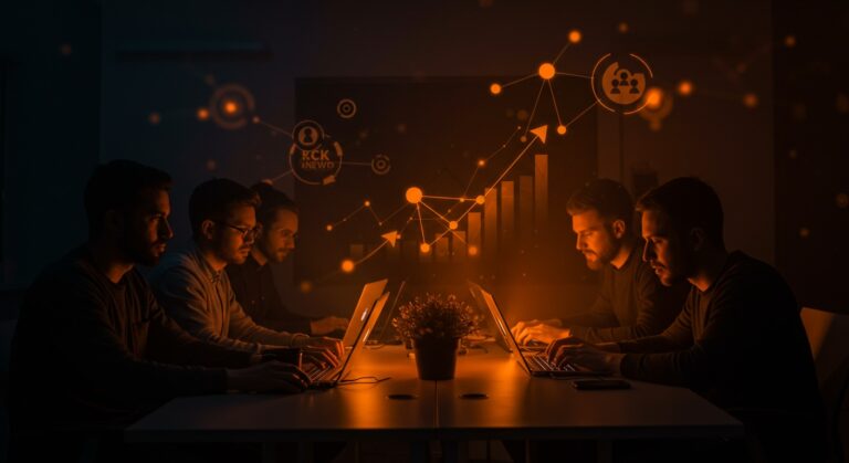 Comunidad tech de founders colaborando e innovando en Hacker News, plataforma clave para startups en 2025.