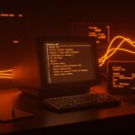 Entorno de desarrollo clásico con IDEs de hace 30 años como Turbo C++ y QuickBASIC, destacando la eficiencia y simplicidad en el desarrollo de software legacy en modo texto.