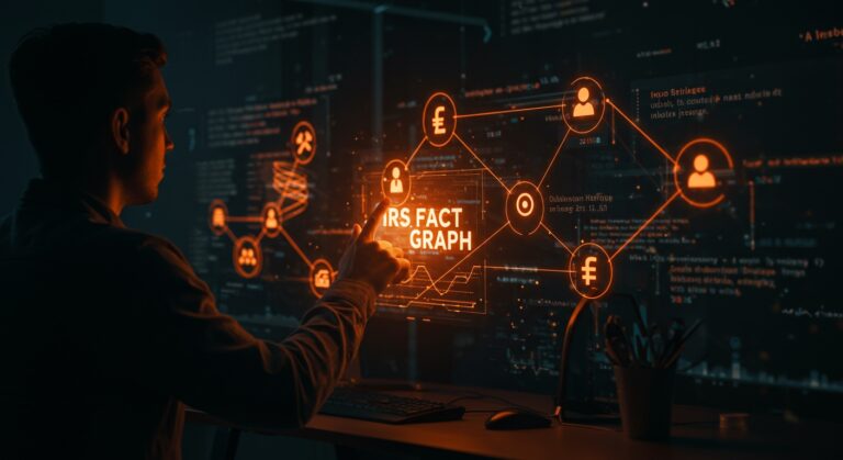 Representación visual del IRS Fact Graph open source para tecnología tributaria y automatización fiscal en startups.