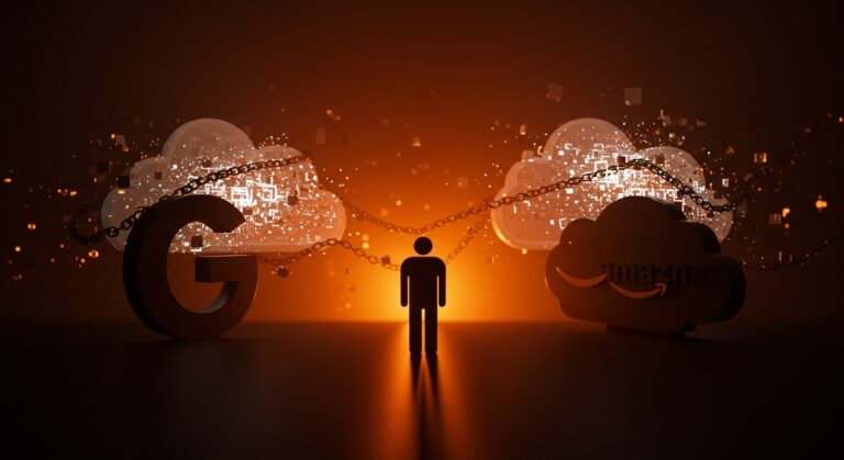 Ilustración editorial de Israel exigiendo estrategias secretas a Google y Amazon en la gestión legal y ética de datos en la nube.