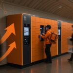 Lockers inteligentes de Kubi y Blue Express instalados en el Metro de Santiago, destacando innovación logística y entregas urbanas.