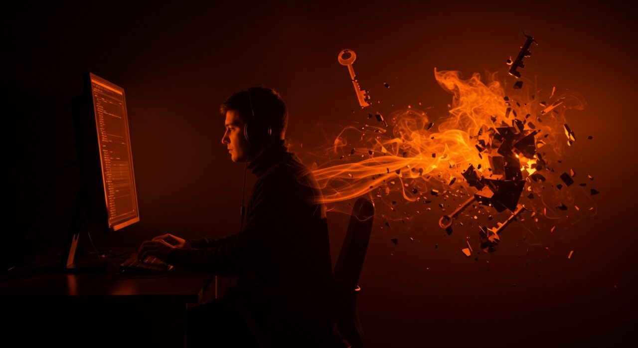 Visualización artística de la amenaza LD_PRELOAD robando claves privadas en validadores de Solana, destacando la seguridad informática en blockchain.