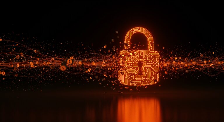 Ilustración digital de un candado en circuitos naranjas simbolizando los certificados SSL gratuitos de Let's Encrypt y su impacto en la seguridad web para startups en 2025.