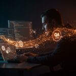 Desarrollador depurando código con herramientas avanzadas, simbolizando mejora de calidad de software y automatización en desarrollo tech.