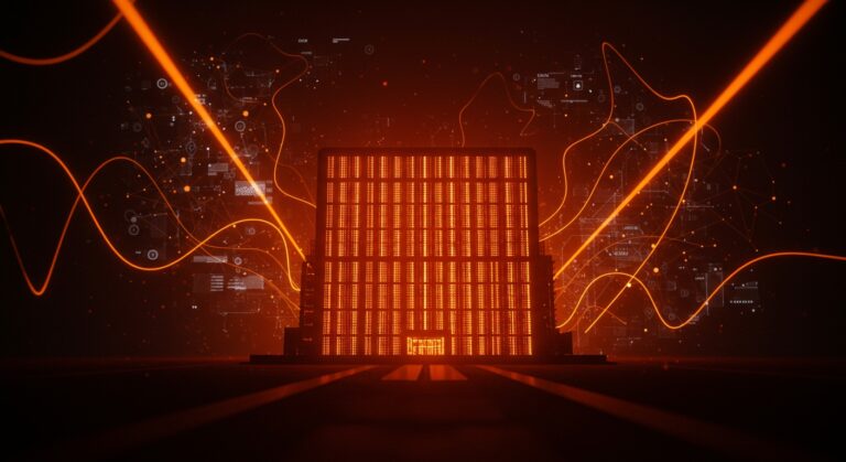 Centro de datos Hyperion de Meta en Louisiana con inversión tecnológica masiva y representación abstracta de inteligencia artificial e infraestructura.