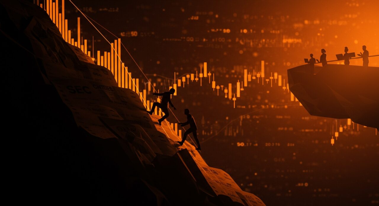 Desplome del IPO de Navan tras usar atajo legal de la SEC, ilustrando caída del mercado y financiamiento en startups tech.