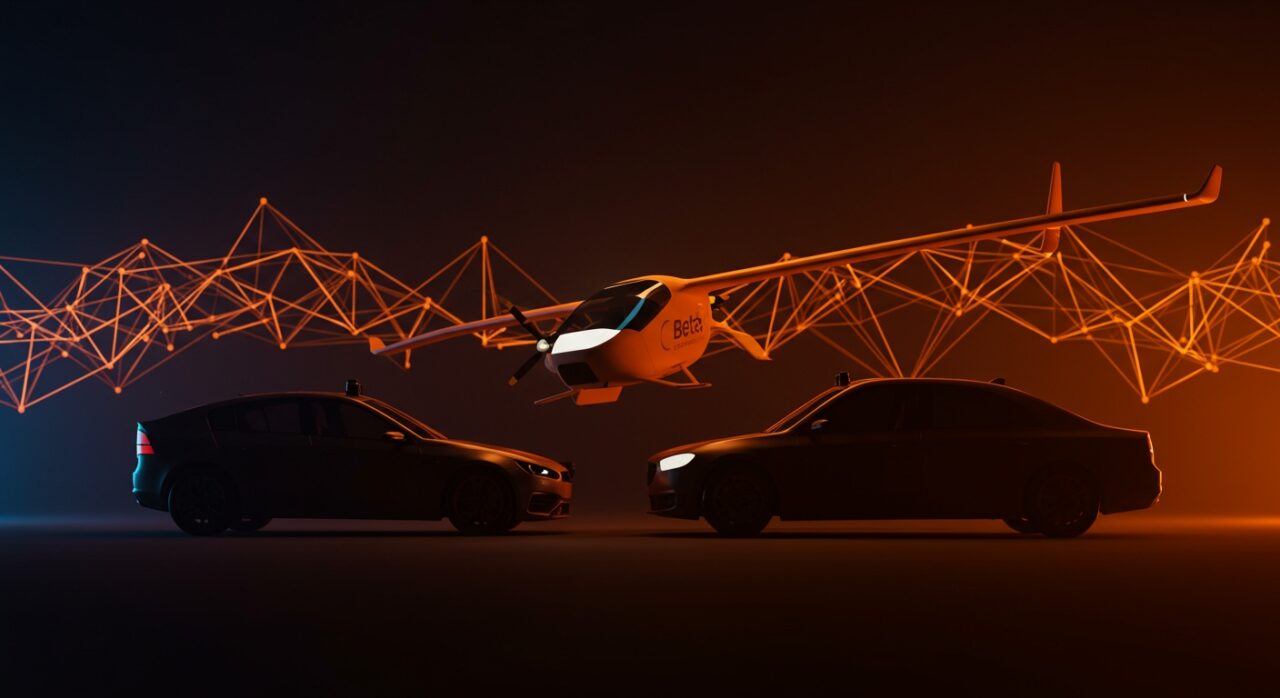 Vehículos autónomos y aeronaves eléctricas simbolizando tendencias en adquisiciones estratégicas del sector movilidad e innovación tecnológica.