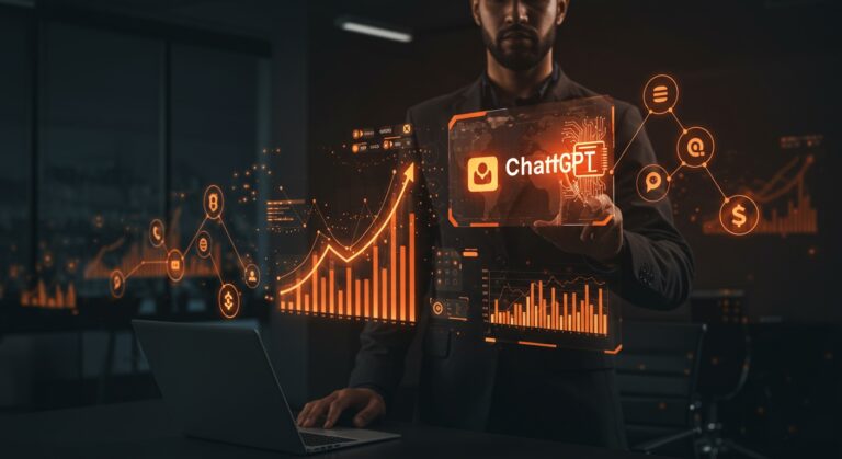 Estrategia de negocio innovadora de OpenAI con ChatGPT, mostrando crecimiento y alianzas en inteligencia artificial y financiación tecnológica.