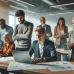 Emprendedores trabajando en un espacio de co-working moderno