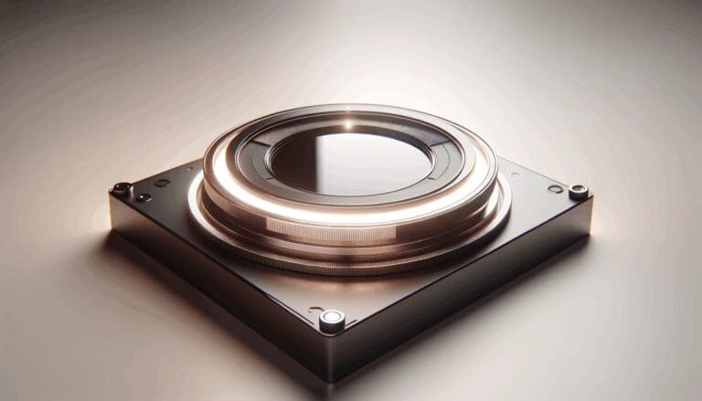 Primer plano de un dispositivo tecnológico conceptual, iluminación suave y fondo neutro, estilo editorial.