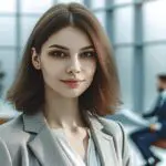 Retrato de una joven ejecutiva en un entorno de oficina moderna