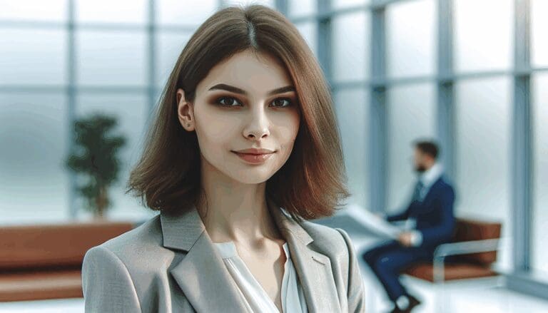 Retrato de una joven ejecutiva en un entorno de oficina moderna