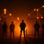 Agentes de ICE y Patrulla Fronteriza recibiendo pago durante el shutdown 2025, con representación visual del impacto en políticas migratorias y comercio.