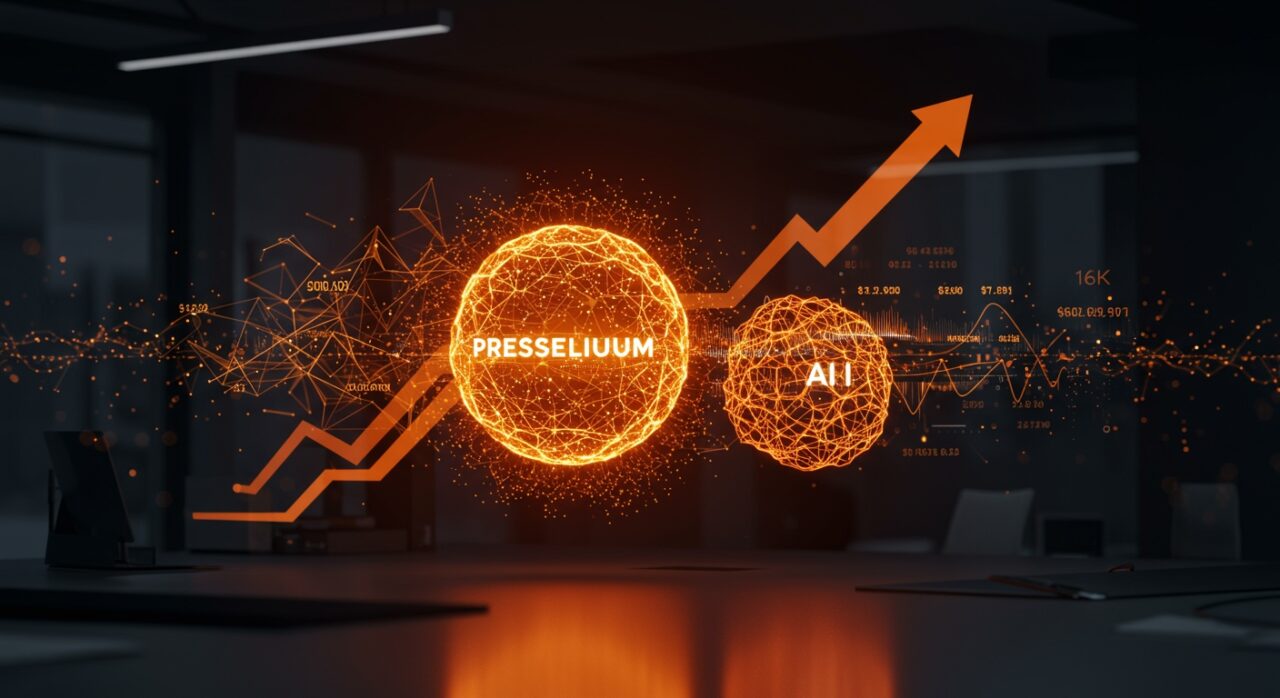 Ilustración de la adquisición de Prezentium por Prezent AI que destaca la valoración de 400 millones y liderazgo en soluciones de IA aplicadas.