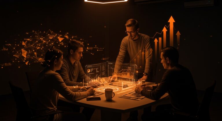 Equipo de software implementando rendición de cuentas con apuestas de producto en un entorno tech ágil y colaborativo.