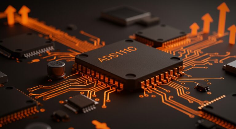 Convertidor analógico-digital ADS1115 en placa de circuito ilustrando hardware económico y precisión para startups de tecnología.