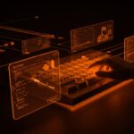 Interfaz de usuario minimalista inspirada en Canon Cat resaltando productividad y automatización para software eficiente.