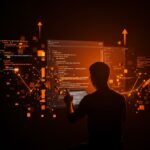 Desarrollador frente a editor de código con resaltado de sintaxis dinámico que ilustra cómo el resaltado tradicional afecta la productividad en programación.