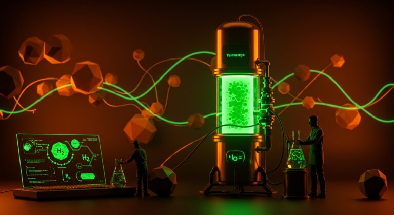 Producción eficiente de hidrógeno verde con tecnología innovadora de catalizadores en startup, impulsando la sostenibilidad y decarbonización.