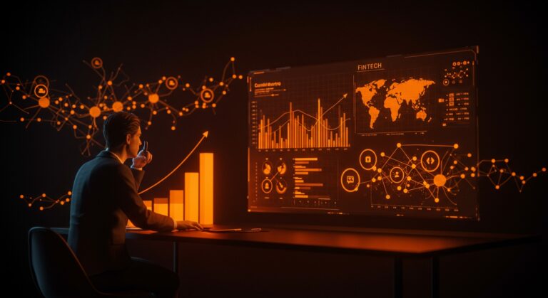 Ilustración editorial de la pausa en la licencia bancaria de Revolut por gestión de riesgos en fintech en Reino Unido.