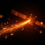 Satélite transmitiendo datos sensibles sin encriptar con iconos de comunicaciones militares y telefónicas, ilustrando riesgos de seguridad satelital y ciberseguridad.