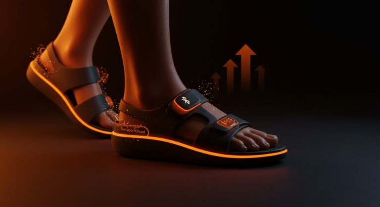Sandalia inteligente SensorixFoot con tecnología médica para prevención del pie diabético, destacada en startup chilena.