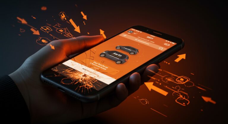 Investigación del SERNAC por reembolsos pendientes tras cierre de la startup de carsharing Awto en Chile, ilustrado con interfaz digital y metáforas de movilidad y protección al consumidor.