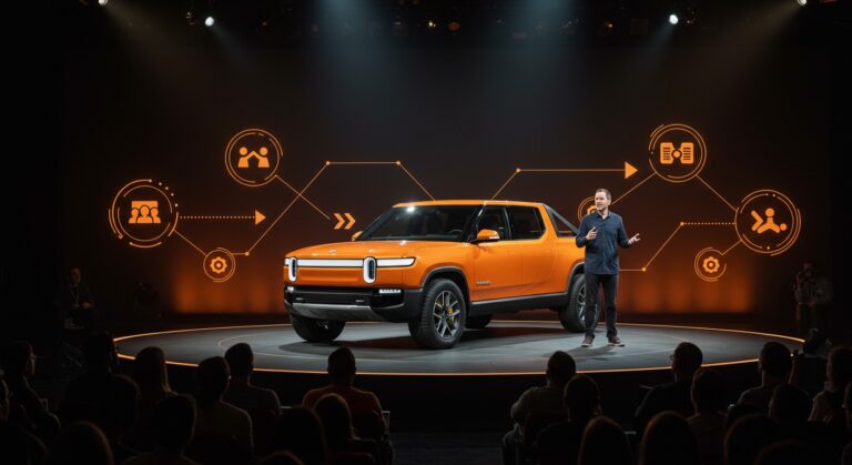 Camioneta eléctrica modular innovadora de Slate Auto presentada por CEO Chris Barman en TechCrunch Disrupt 2025, destacando la movilidad eléctrica y la innovación tecnológica.