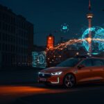 Coche autónomo en Berlín operado por teledriving, representando innovación en movilidad sostenible y alquiler de coches sin conductor.