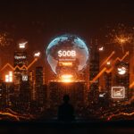 Las startups tecnológicas más valiosas en 2025 lideradas por OpenAI con valoración de 500 mil millones, destacadas en un ecosistema futurista en tonos naranja y negro.