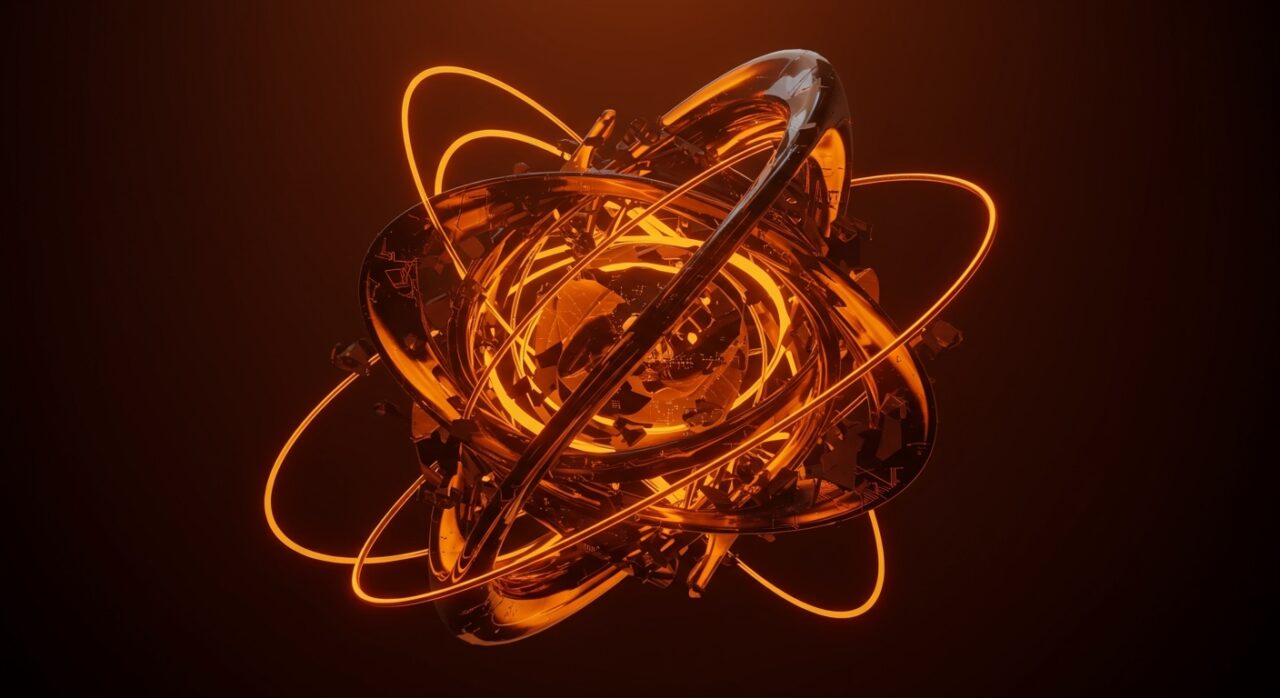 Visualización 3D de atractores extraños y teoría del caos con tecnología avanzada en un estilo editorial para startups.