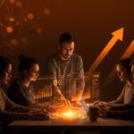 Fundadores tech colaborando intensamente, simbolizando talento y esfuerzo para el éxito empresarial en startups.