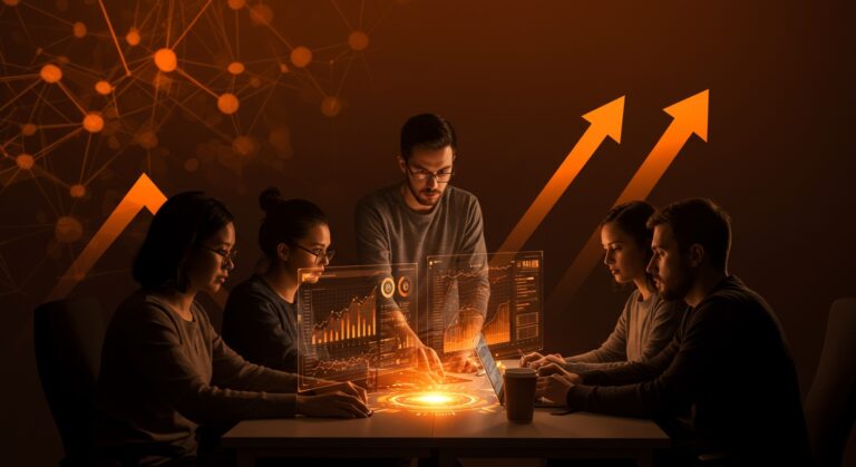 Fundadores tech colaborando intensamente, simbolizando talento y esfuerzo para el éxito empresarial en startups.