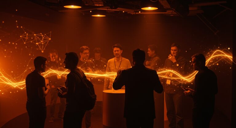 Evento TechCrunch Disrupt 2025 con founders e inversores colaborando en un ambiente tecnológico innovador en San Francisco.