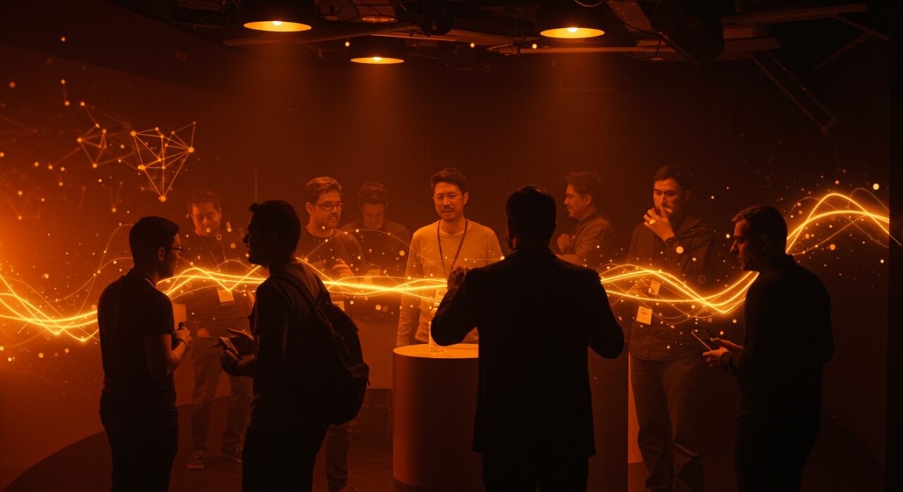 Evento TechCrunch Disrupt 2025 con founders e inversores colaborando en un ambiente tecnológico innovador en San Francisco.