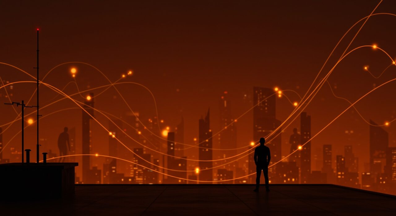 Líder tech frente a ciudad digital futurista, ilustrando poder corporativo, liderazgo disruptivo y transformación en startups.