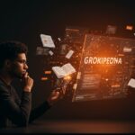 Análisis visual de Grokipedia con enfoque en IA y sesgos tecnológicos bajo la perspectiva de Tim Bray en el ecosistema startup.