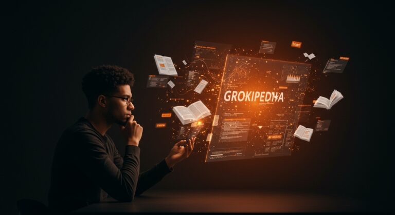 Análisis visual de Grokipedia con enfoque en IA y sesgos tecnológicos bajo la perspectiva de Tim Bray en el ecosistema startup.