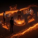 Grupo de emprendedores tecnológicos colaborando en Madrid, representando el ecosistema startup y la innovación en emprendimiento tecnológico en España.