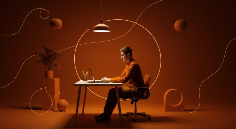 Emprendedor en un entorno minimalista mostrando vida simple y equilibrio para éxito sostenible en startups.