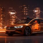 Vehículo autónomo futurista impulsado por inteligencia artificial recibiendo inversión significativa para tecnología de conducción autónoma.