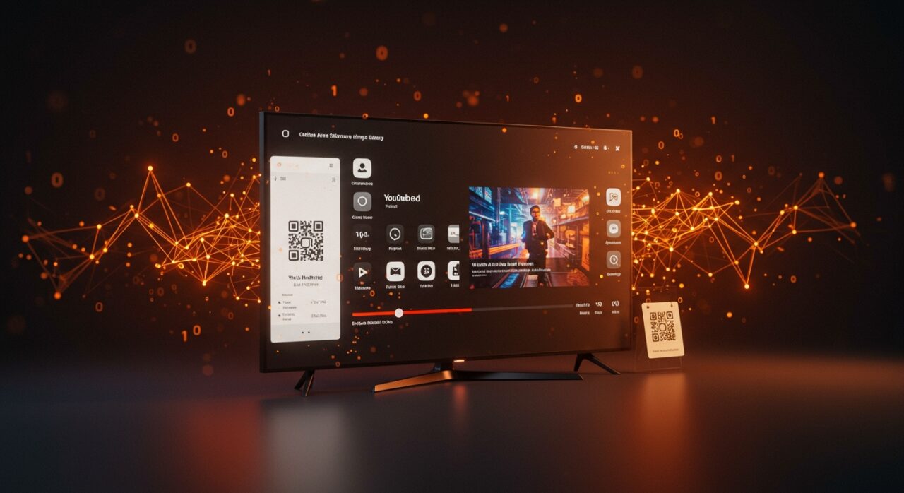 Aplicación de YouTube para TV con códigos QR y escalado por IA mostrando innovaciones en tecnología de video y tendencias de mercado.