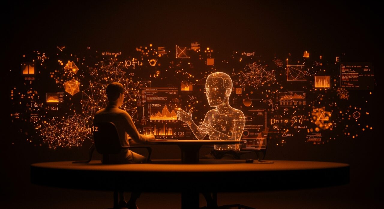 Innovación en exploración matemática con IA aplicada por AlphaEvolve, Terence Tao y Google DeepMind en un entorno futurista.