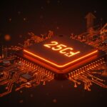 Microprocesador AMD destacado en tonos ecosistema startup, representando el crecimiento del 25% en el mercado x86 y su impacto en startups tecnológicas latinoamericanas.