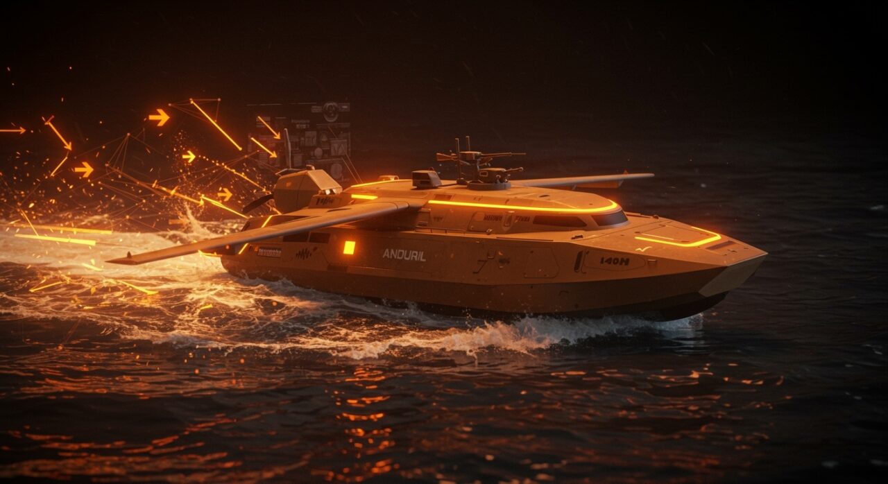 Anduril drone boat autónomo en pruebas de tecnología militar, destacando desafíos y tendencias en armas autónomas y defensa.