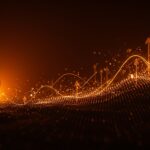 Líder empresarial contemplando un paisaje digital de redes neuronales e innovación tecnológica con enfoque en inteligencia artificial y estrategia empresarial resiliente.