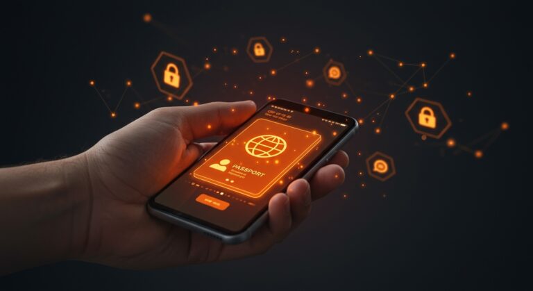 Apple Digital ID en smartphone mostrando un pasaporte digital seguro y móvil en contexto de startups tecnológicas.