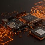 Placa Arduino fusionándose con chip Qualcomm simbolizando la crisis y oportunidades del hardware abierto en la comunidad maker LATAM.